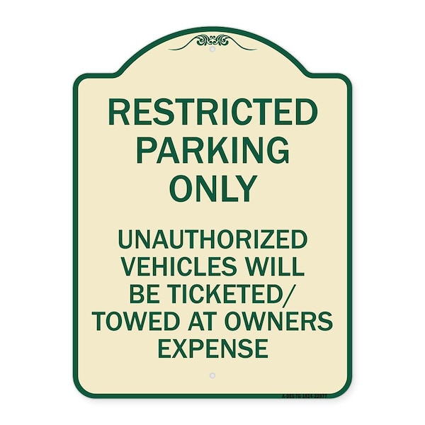 Restricted Parking Only Unauthorized Vehicles Will Be Ticketed Towed Owners Expense, TG-1824-22977